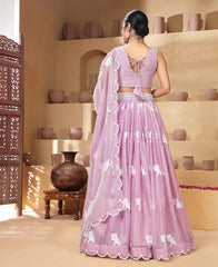 Baby Pink Color Thread Work Semi-Stiched Lehenga Choli