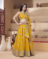 Mustard Yellow Color Sequins Embroidered Lehenga Choli
