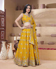 Mustard Yellow Color Sequins Embroidered Lehenga Choli