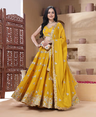 Mustard Yellow Color Sequins Embroidered Lehenga Choli