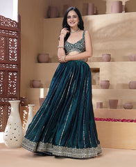 Bottle Green Color Sequins Embroidered Lehenga Choli
