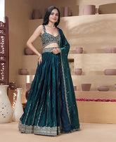 Bottle Green Color Sequins Embroidered Lehenga Choli
