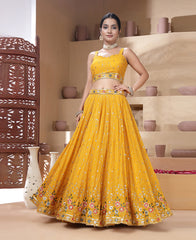 Yellow Color Sequins and Multi Thread Work Lehenga Choli