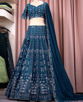 Blue Georgette Lehenga with Heavy Sequins Embroidery