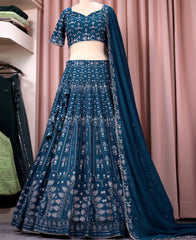 Blue Georgette Lehenga with Heavy Sequins Embroidery