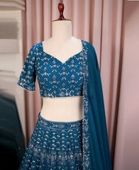 Blue Georgette Lehenga with Heavy Sequins Embroidery