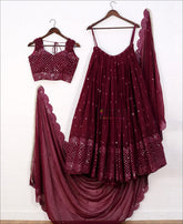 RE - Wine Berry Colored Faux Georgette Party Wear Lehenga Choli