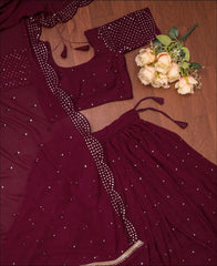 Wine Berry Colored Faux Georgette Party Wear Lehenga Choli