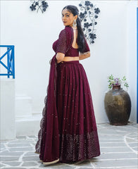 Wine Berry Colored Faux Georgette Party Wear Lehenga Choli
