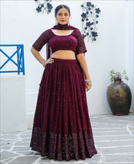 Wine Berry Colored Faux Georgette Party Wear Lehenga Choli