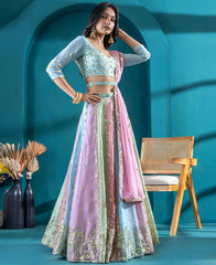 Multi color Georgette Sequins and Zari Work Lehenga Choli