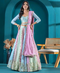 Multi color Georgette Sequins and Zari Work Lehenga Choli