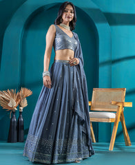 Grey color Georgette Sequins and Thread Work Lehenga Choli