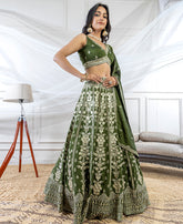 Green color Vichitra Silk Sequins and Zari Work Lehenga Choli