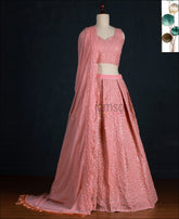 Pink Georgette Sequence Embroidery Work Lehenga Choli
