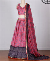 Multi Colored Silk Printed Crushed Lehenga Choli