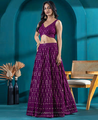 Wine Coloured Georgette Sequins Work Lehenga Choli