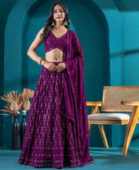 Wine Coloured Georgette Sequins Work Lehenga Choli