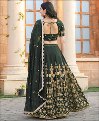 Party Wear Designer Georgette Sequence Work Dark Green Lehenga choli