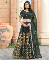 Party Wear Designer Georgette Sequence Work Dark Green Lehenga choli