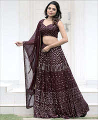 Sequence Work Party Wear Designer Brown Color Lehenga choli