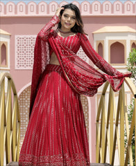 Red Color Georgette Sequence Work Lehenga choli