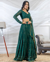 Bottle Green Color Georgette Sequins Work Lehenga Choli
