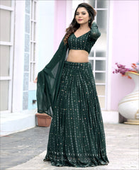 Bottle Green Georgette Sequence Work Party Wear Lehenga choli