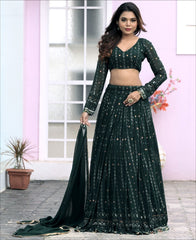 Bottle Green Georgette Sequence Work Party Wear Lehenga choli