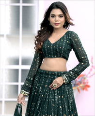 Bottle Green Georgette Sequence Work Party Wear Lehenga choli