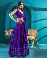 Blue Color Georgette Sequins Work Lehenga Choli