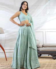 Jungle Mist Color Georgette Sequins Work Lehenga Choli