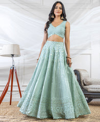 Jungle Mist Color Georgette Sequins Work Lehenga Choli