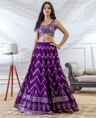 Deep Purple Georgette Sequins Work Lehenga Choli
