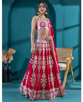 Red Georgette Sequins and Thread Work Lehenga Choli