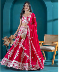 Red Georgette Sequins and Thread Work Lehenga Choli
