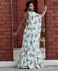 White Color Printed Georgette Lehenga Saree