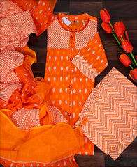 Cotton Block Print Orange Kurti Set