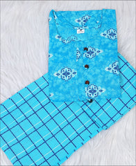 Cotton Blue Printed Kurti Set
