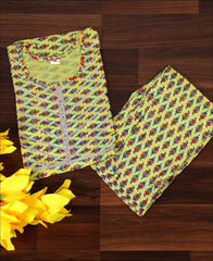 Lime Yellow Rayon Printed Kurti Set