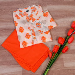 Cotton Beige Block Print Kurti Set