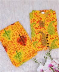 Cotton Yellow Printed Kurti Set