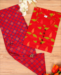 Cotton Red Block Print Kurti Set