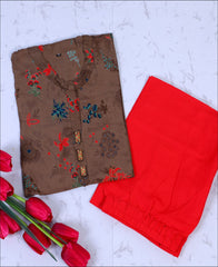 Coffee color Rayon Printed Kurti Set