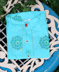 Rayon Sky Blue color Gota Patti Kurti