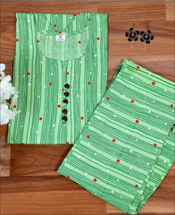 Cotton Block Print Green Kurti Set
