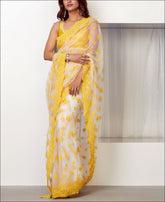 RE - White and Yellow Butterfly Net Thread Work Saree