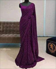 Purple heavy georgette sequence saree