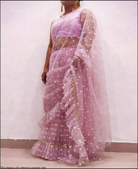 PF - Fairy pink butterfly net pearl lace with ruffle border