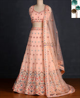 Peach Colored Party Wear Georgette Embroidery Work Lehenga Choli